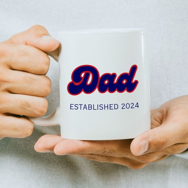 Mug Papa rétro rouge et bleu, année personnalisée (Créateur téléchargé)