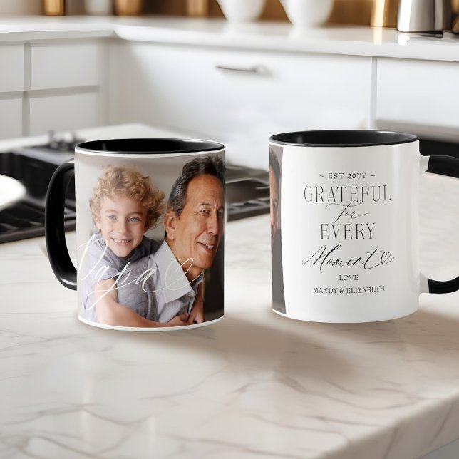 Mug Papa Script Heart Grateful pour chaque instant Pho (Papa Script Heart Grateful for Every Moment Photo Mug)
