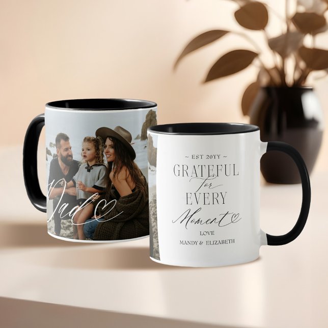 Mug Papa Script Heart Grateful pour chaque instant Pho (Dad Script Heart Grateful for Every Moment Photo Mug)