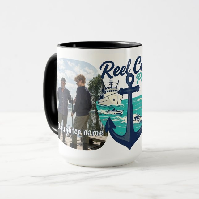 Mug Papa Super Pêcheur - Conception de bateau et de pê (Devant gauche)
