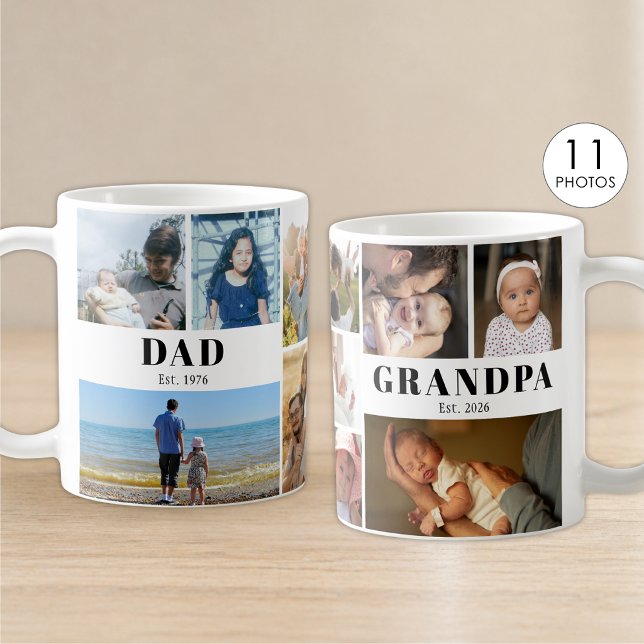 Mug Papapa et Papa Année de création 11 Collage de pho (Créateur téléchargé)