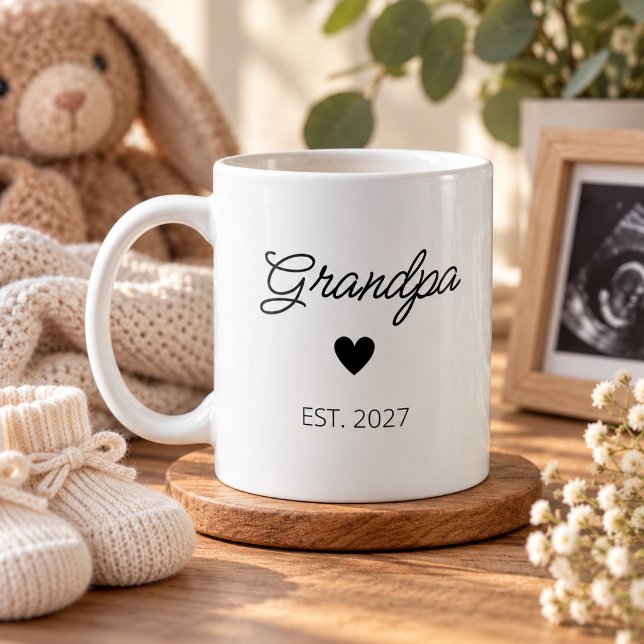 Mug Papi Estimé. Cadeau de premier Papi Moderne Cœur (Créateur téléchargé)