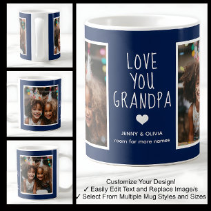 Mug Papi je t'aime 2 Photos Moderne Bleu marine C41