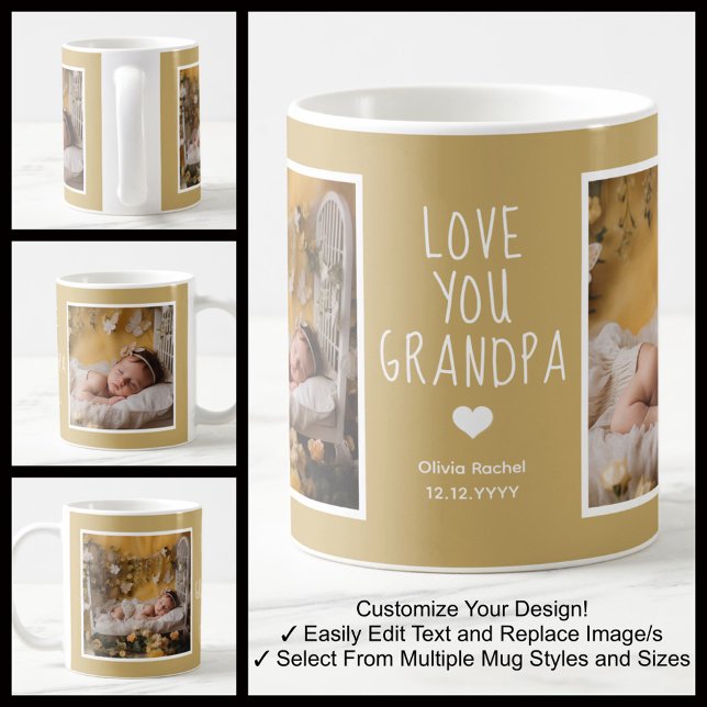 Mug Papi Love You Photos Moderne Moutarde C86 Blanc (Créateur téléchargé)
