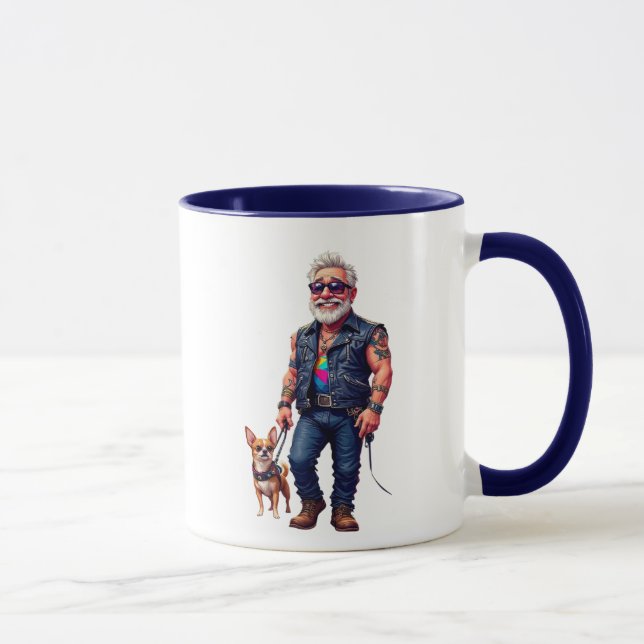 Mug Papi rocker stylé avec son petit chien rigolo. (Droite)
