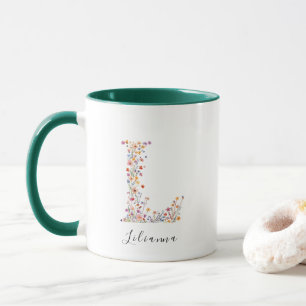 Mug Papier Aquarelle Fleurie Lettre L Monogramme & Nom