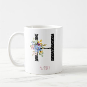 Mug Papier aquarelle floral Monogramme H Nom Tache noi