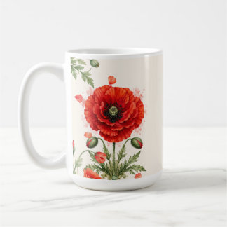 Mug Papier aquarelle Monogramme floral Coquelicot sauv