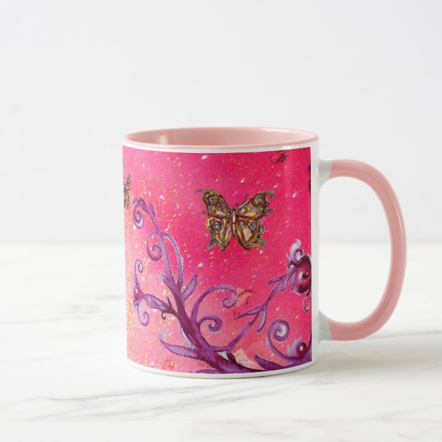 MUG PAPIER PAILLETÉ ROSE PAPILLON, FLEURS VIOLET FUCHS (Droite)