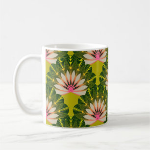 Mug Papier peint en lotus stylisé : rose, vert.