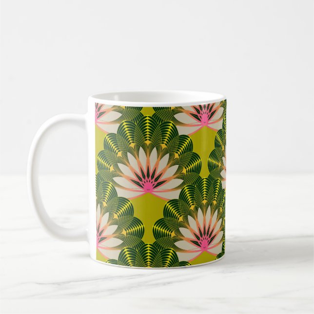Mug Papier peint en lotus stylisé : rose, vert. (Gauche)