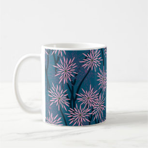 Mug Papier peint floral : bleu marine asiatique, rose.