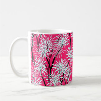 Mug papier peint floral rétro style asiatique en rouge