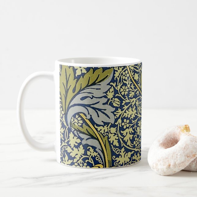 Mug Papier Peint Floral William Morris Kennet Bleu Or (Avec donut)