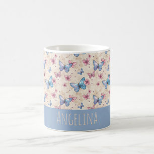 Mug Papier peint papillon rose bleu à motif nommé