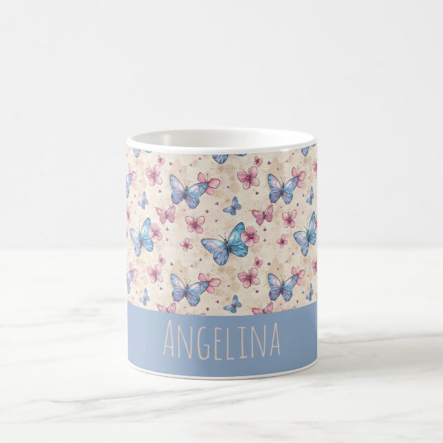 Mug Papier peint papillon rose bleu à motif nommé  (Centre)