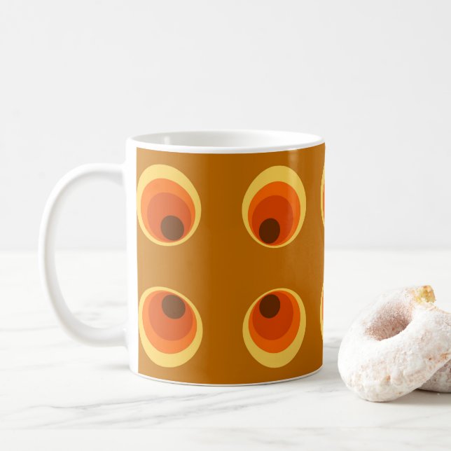 Mug papier peint rétro orange, rouge 1970 (Avec donut)