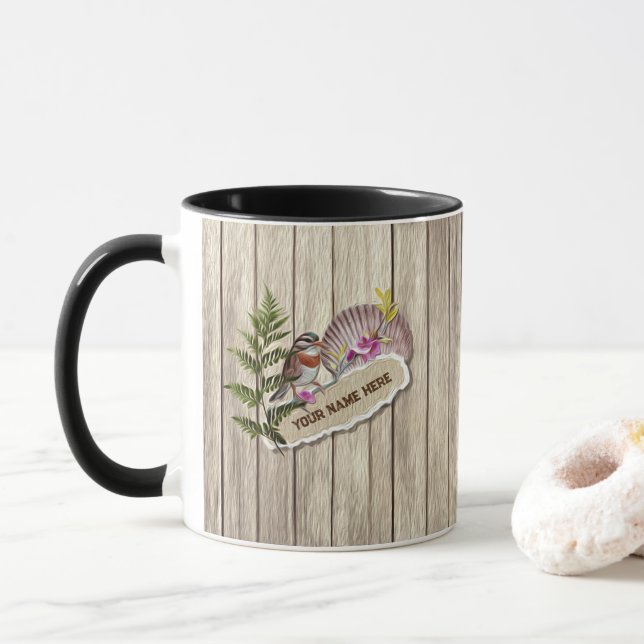 Mug Papier tordu rustique Peinture à huile de bois Per (Avec donut)