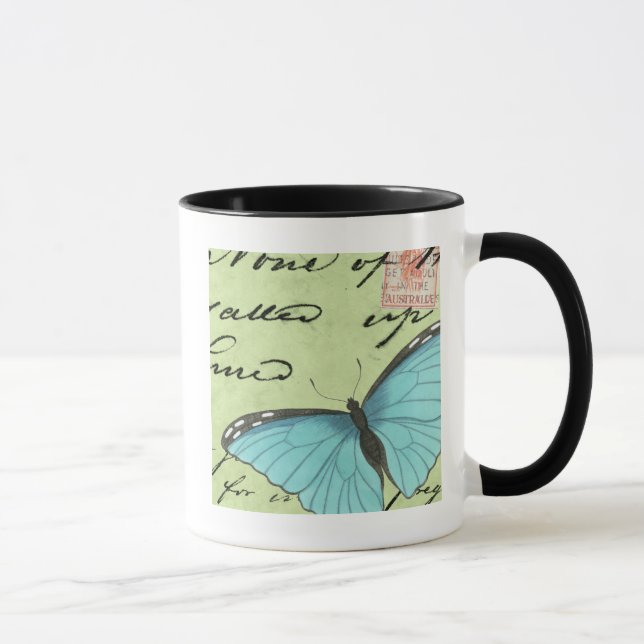 Mug Papillon à ailes bleues sur carte postale Turquois (Droite)