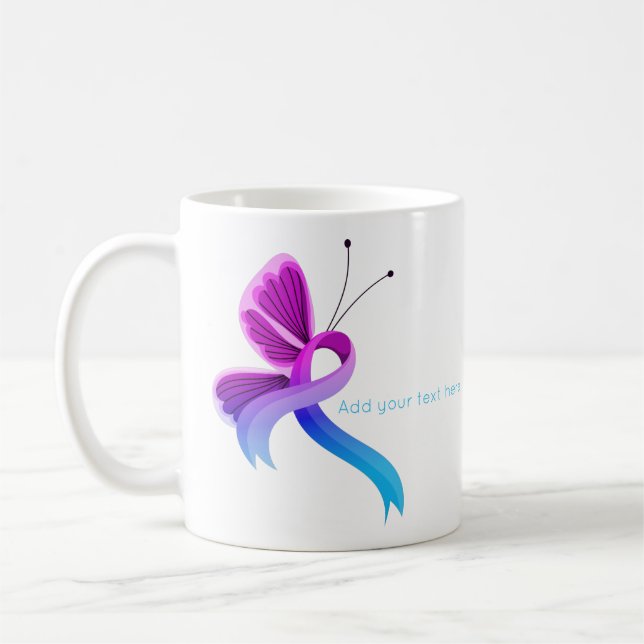 Mug Papillon à ruban de sensibilisation rose et bleu c (Gauche)