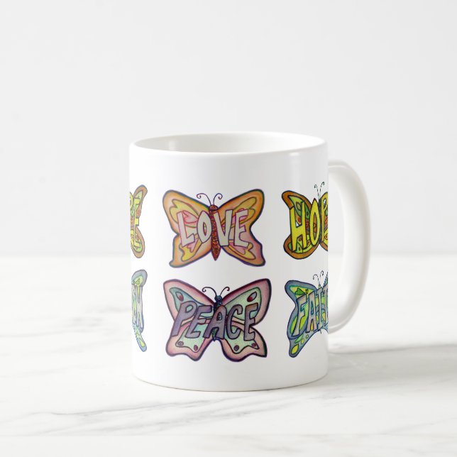 Mug Papillon Ailes Word Art Inspiration Coffee Cup (Devant droit)