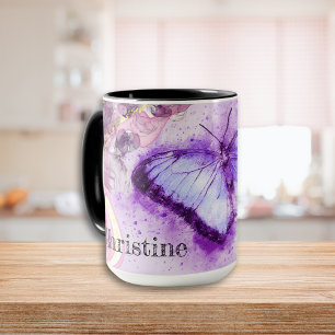 Mug Papillon Aquarelle Personalisé Purple et Or