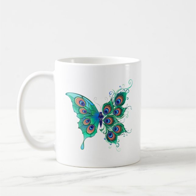 Mug Papillon aux plumes de paon vert (Gauche)