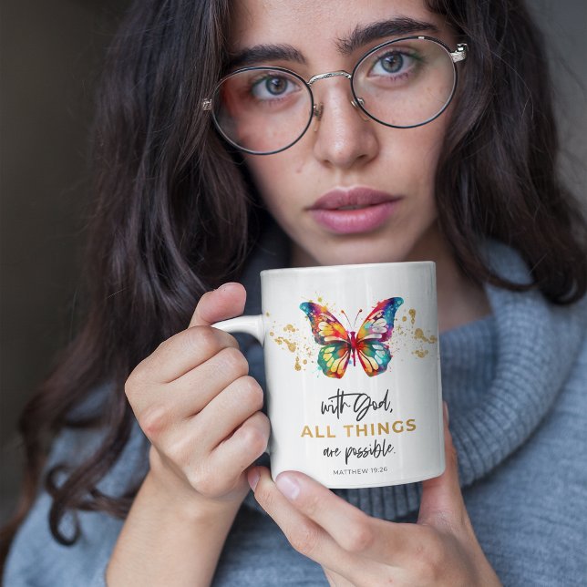 Mug Papillon Avec Dieu Tout Est Possible (Créateur téléchargé)