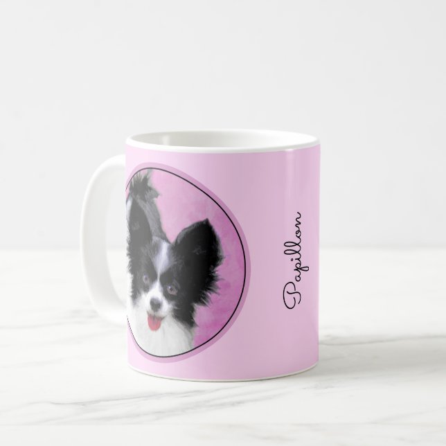 Mug Papillon (blanc et noir) Peinture - Chien Art (Devant gauche)