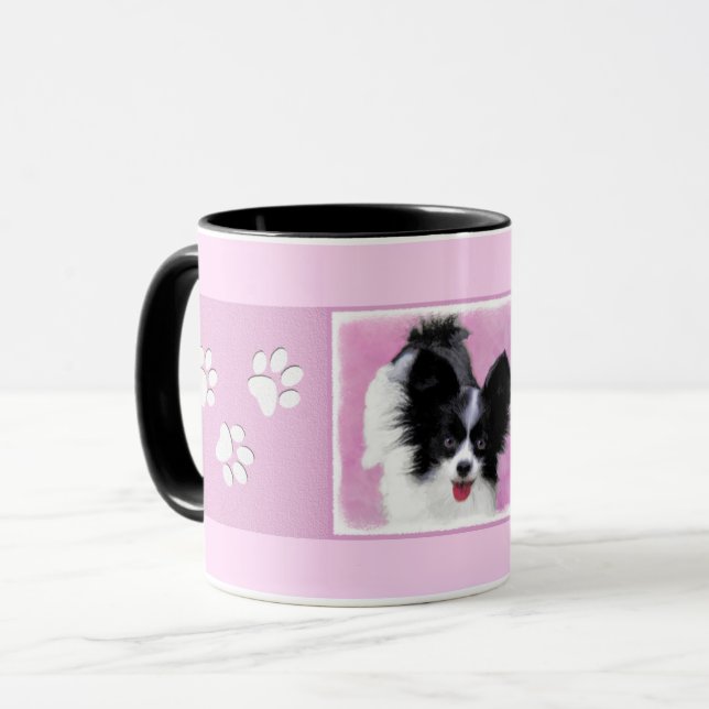 Mug Papillon (blanc et noir) Peinture - Chien Art (Devant gauche)