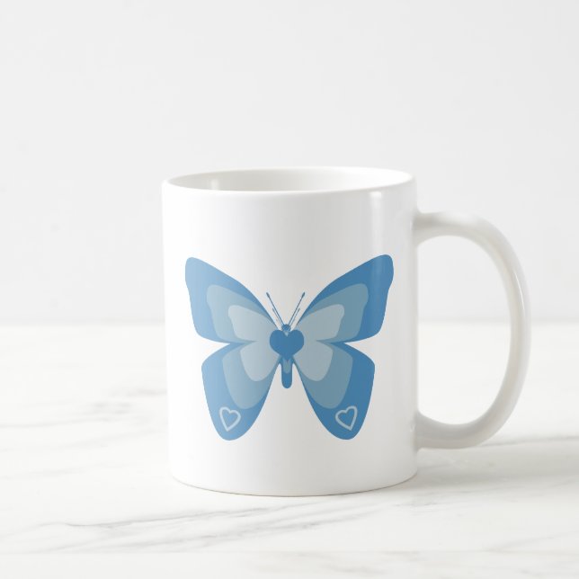 Mug Papillon bleu avec des coeurs (Droite)