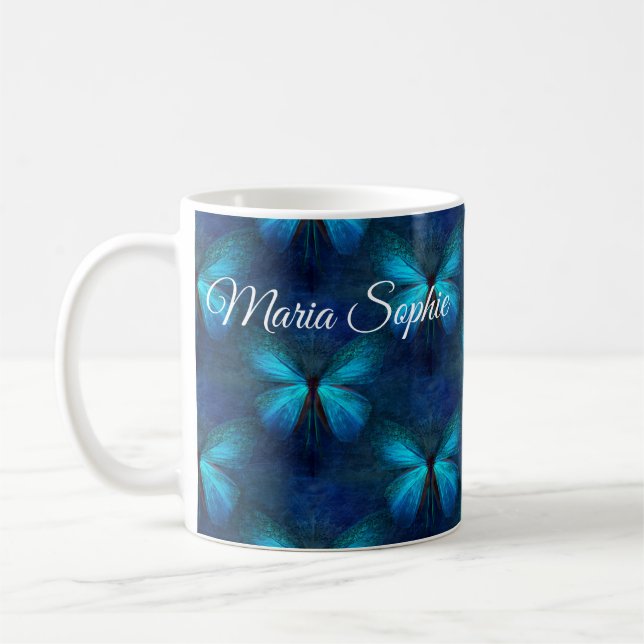 Mug Papillon bleu de la joie et de la chance (Gauche)