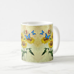 Mug Papillon bleu et tournesol jaune Nature Florale