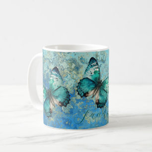 Mug Papillon bleu et vert romantique