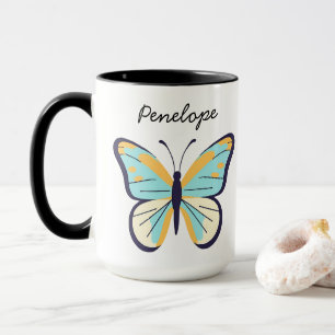 Mug Papillon Bleu jolie ・ Nom personnalisable