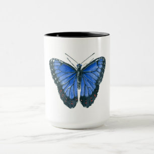 Mug Papillon bleu Morpho aquarelle peinture