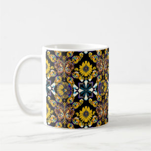 Mug Papillon bohème et motif de tournesol sur noir