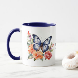Mug Papillon cadeau d'anniversaire personnalisé Floral