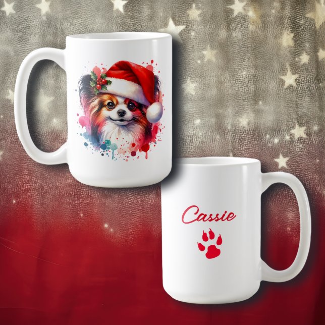 Mug Papillon Chien à Santa Hat Noël Personnalisé (Créateur téléchargé)