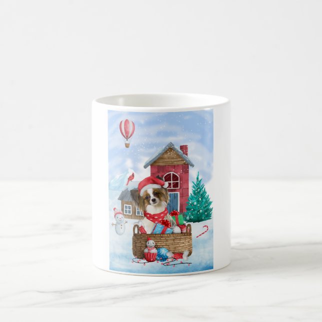 Mug Papillon Chien dans la neige Maison de Chien de No (Centre)
