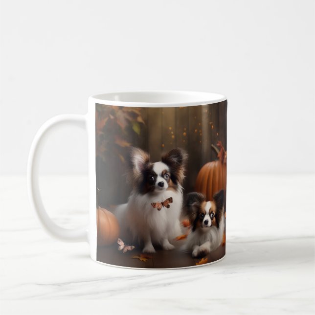 Mug Papillon Chiot Délice d'Automne Citrouille (Gauche)
