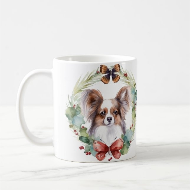 Mug Papillon Christmas Wreath Festive Pup (Gauche)