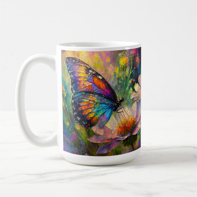 Mug Papillon coloré et Fleurs sauvages à Sunrise (Gauche)
