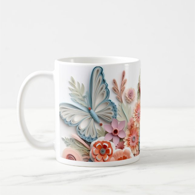 Mug Papillon coloré Fleurs Sublimination Enveloppement (Gauche)