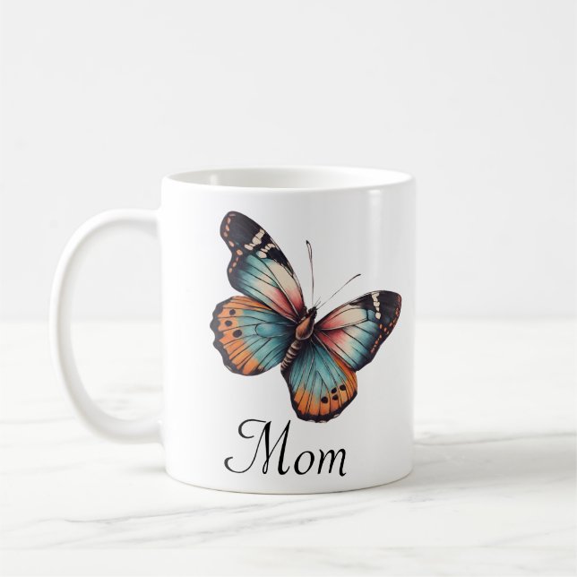 Mug Papillon coloré personnalisé maman personnalisée (Gauche)