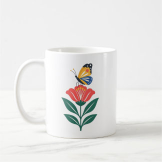 Mug Papillon Coloré Sur Fleur Rouge Art