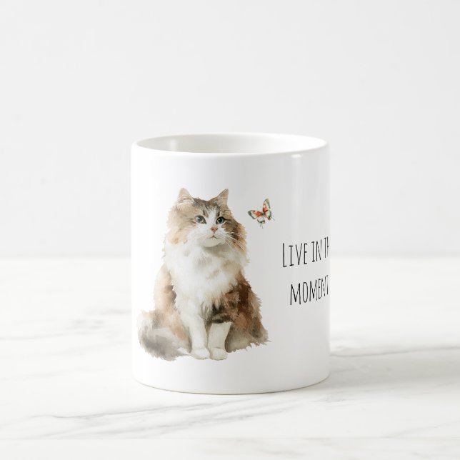 Mug Papillon de chat blanc crème Vivre dans le moment (Centre)