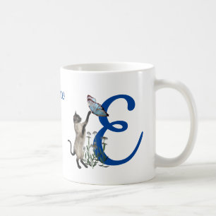 Mug Papillon de chat siamois monogramme initial E nom