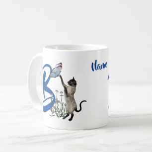 Mug Papillon de chat siamois Monogramme Initiale B Nom
