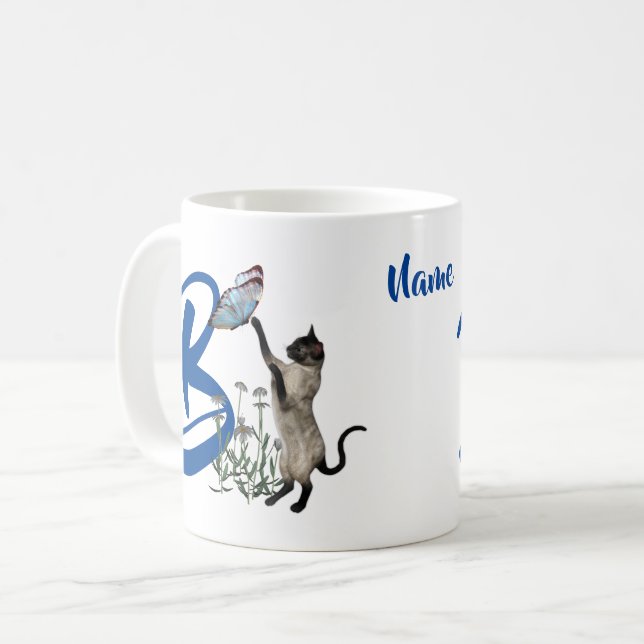 Mug Papillon de chat siamois Monogramme Initiale B Nom (Devant gauche)